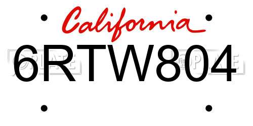 6RTW804 California License Plate