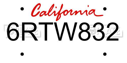 6RTW832 California License Plate