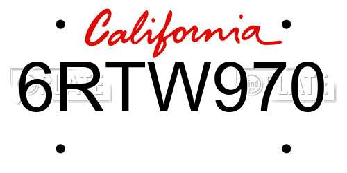 6RTW970 California License Plate