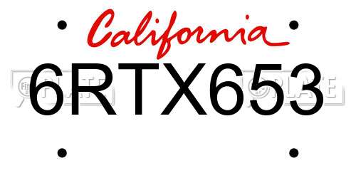 6RTX653 California License Plate