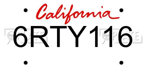 6RTY116 California License Plate