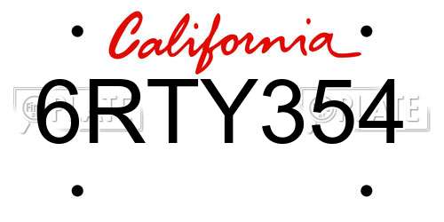 6RTY354 California License Plate