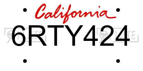 6RTY424 California License Plate