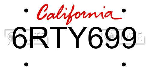 6RTY699 California License Plate