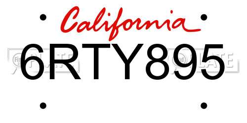 6RTY895 California License Plate