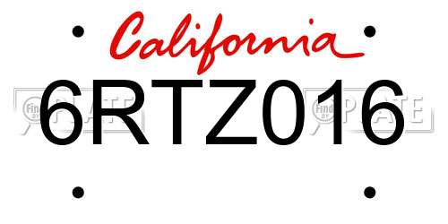 6RTZ016 California License Plate
