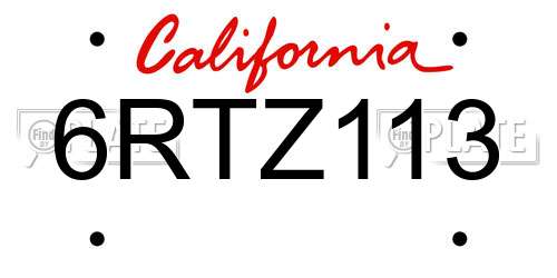 6RTZ113 California License Plate