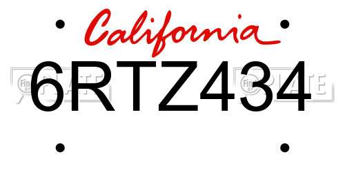6RTZ434 California License Plate