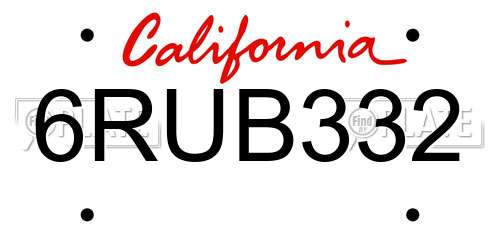 6RUB332 California License Plate