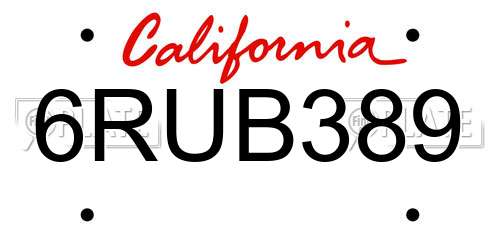 6RUB389 California License Plate
