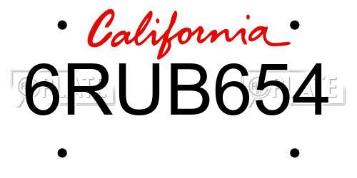 6RUB654 California License Plate