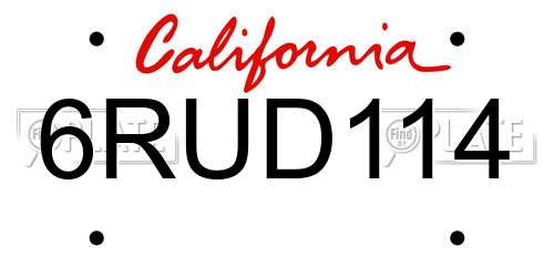 6RUD114 California License Plate