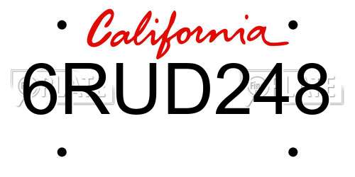 6RUD248 California License Plate