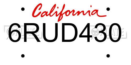 6RUD430 California License Plate