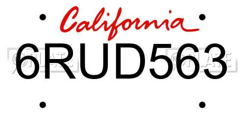 6RUD563 California License Plate