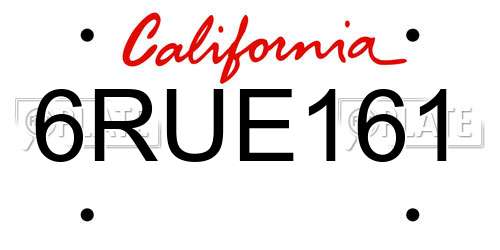 6RUE161 California License Plate