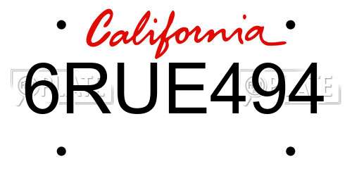6RUE494 California License Plate