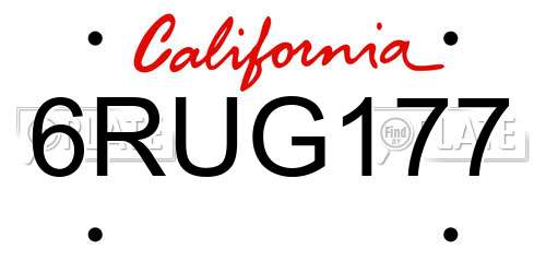 6RUG177 California License Plate