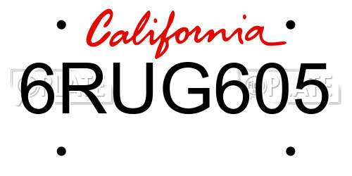 6RUG605 California License Plate