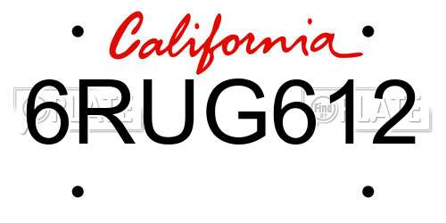 6RUG612 California License Plate