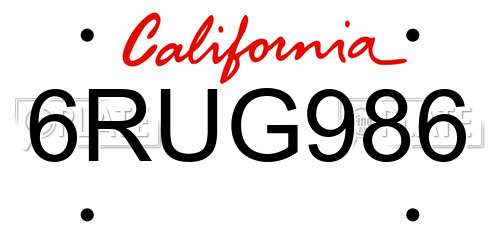 6RUG986 California License Plate