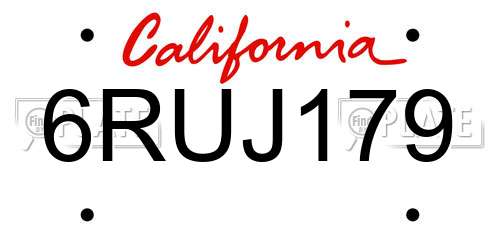6RUJ179 California License Plate