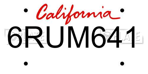 6RUM641 California License Plate