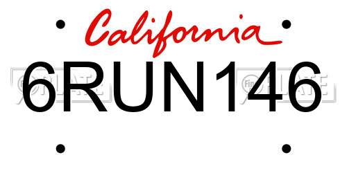 6RUN146 California License Plate