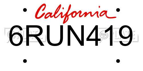6RUN419 California License Plate