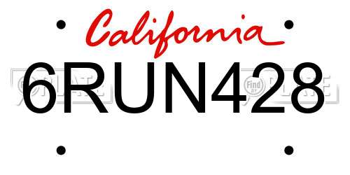 6RUN428 California License Plate