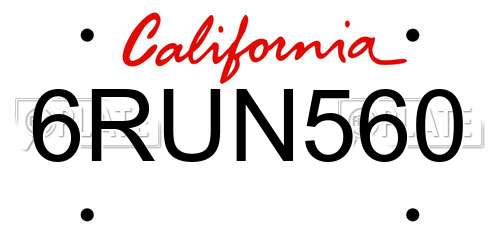 6RUN560 California License Plate
