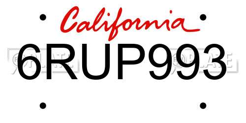 6RUP993 California License Plate