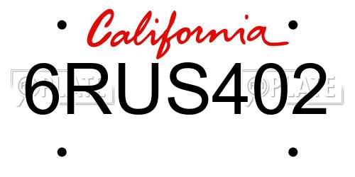 6RUS402 California License Plate