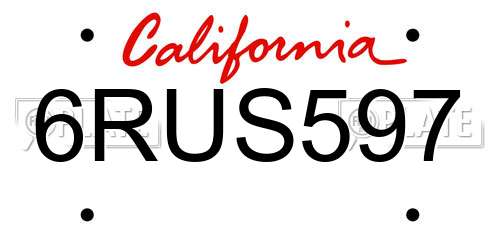 6RUS597 California License Plate