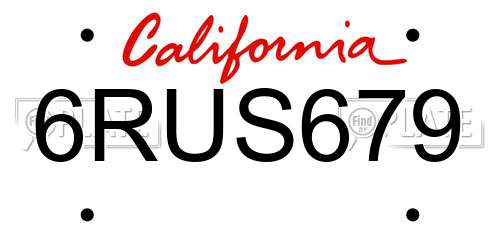6RUS679 California License Plate