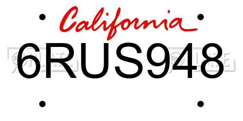 6RUS948 California License Plate
