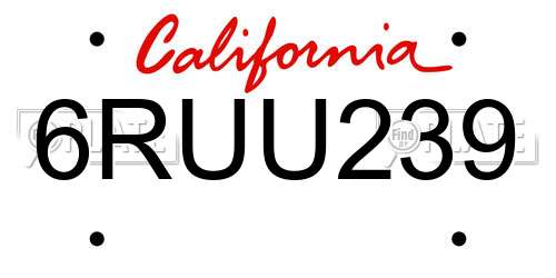 6RUU239 California License Plate