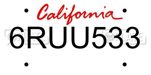 6RUU533 California License Plate