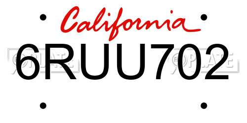 6RUU702 California License Plate