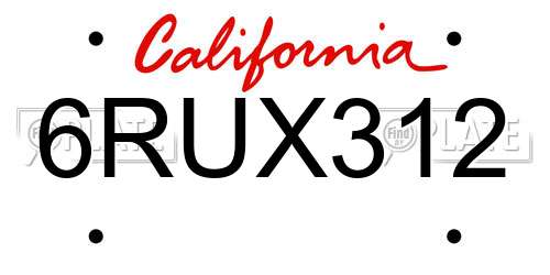 6RUX312 California License Plate