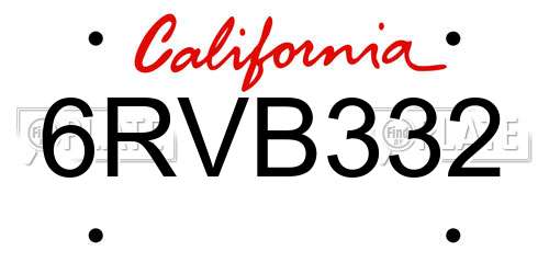 6RVB332 California License Plate