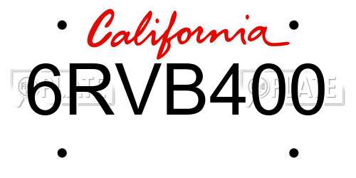 6RVB400 California License Plate