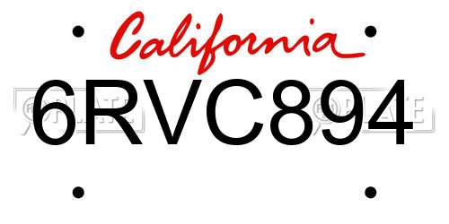 6RVC894 California License Plate