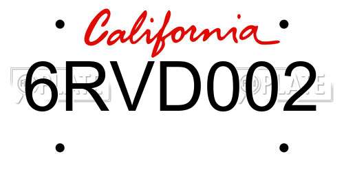 6RVD002 California License Plate