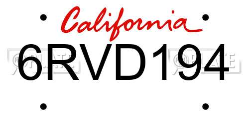 6RVD194 California License Plate