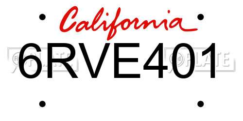 6RVE401 California License Plate