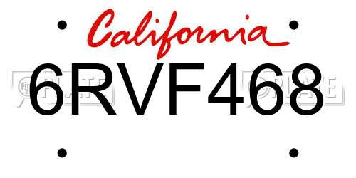 6RVF468 California License Plate