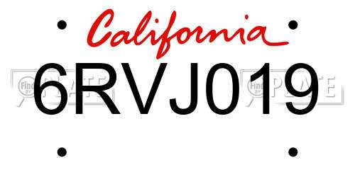 6RVJ019 California License Plate