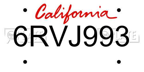 6RVJ993 California License Plate