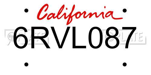 6RVL087 California License Plate
